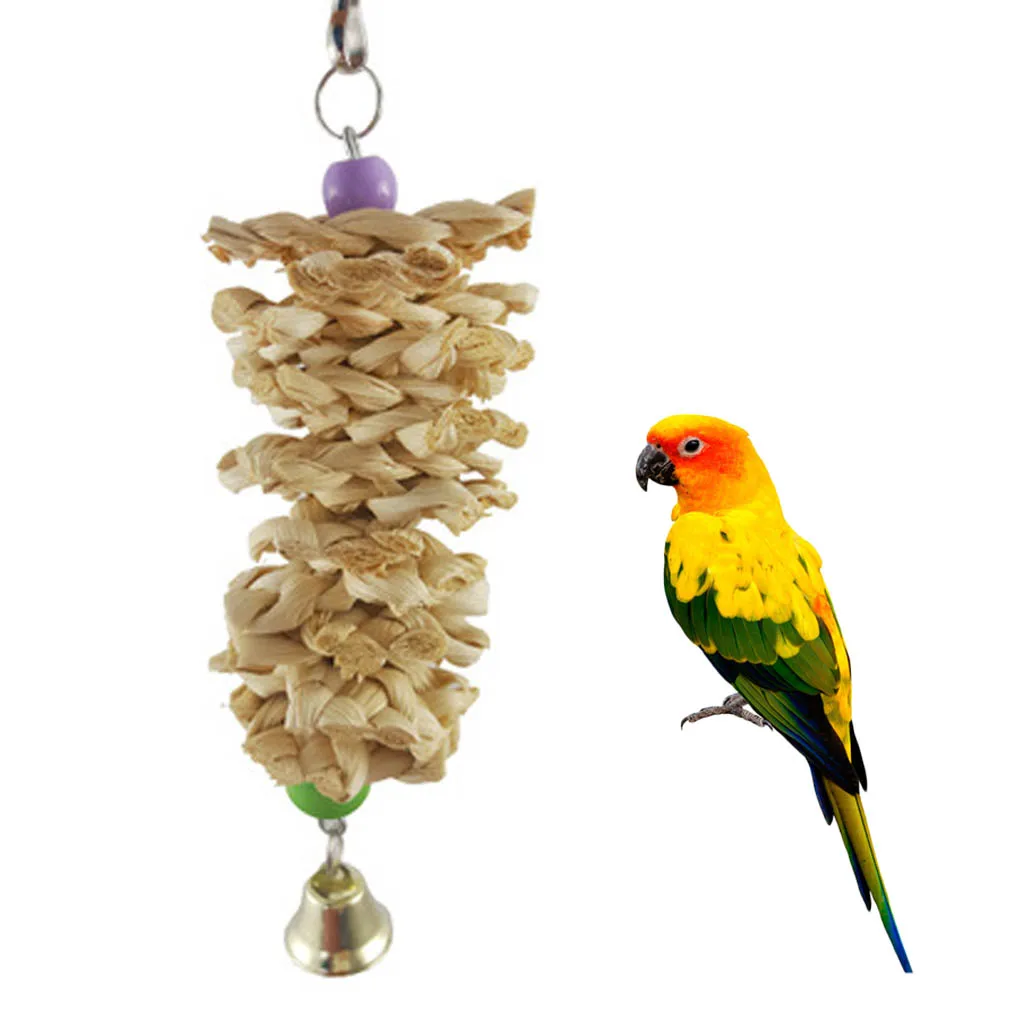 

Bird Toys Hanging Cage Bird Chewing Toy with Cockatiel Product Bell Natural Grass Animal Bite Swing Climbing Chew Toy