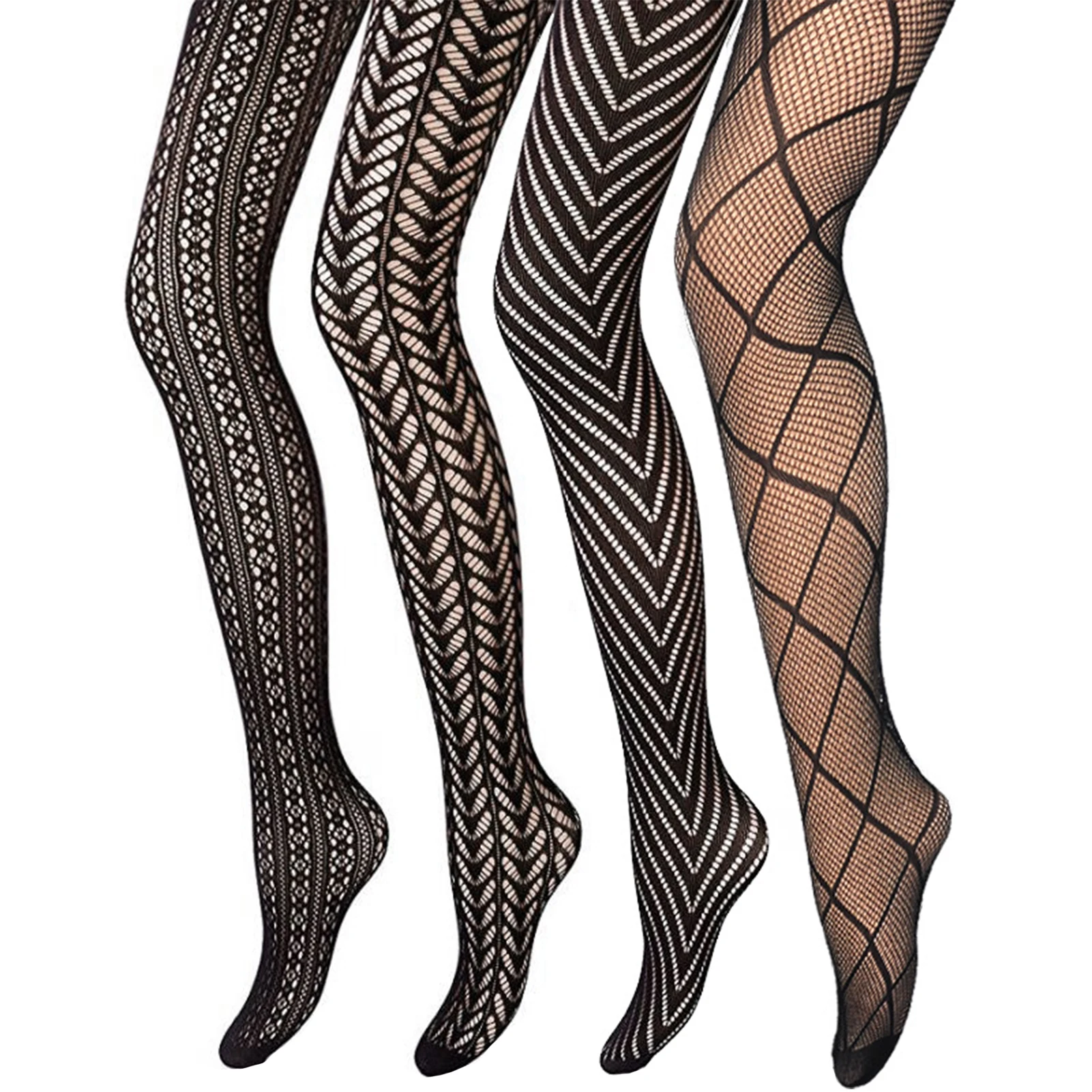

4pairs/pack Mesh High Waist One Size Elastic Hollowed Punk Fishnet Panty Sexy Gothic Party Daily Costume For Women
