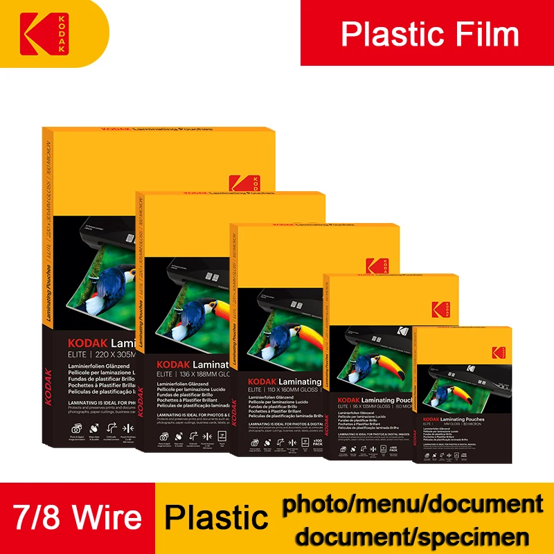Kodak Plastic Film A4 8 Silk 100 Sheets Photo Document Protection 5/6/7 Inch Heat Shrinkable Film Transparent Adhesive Paper