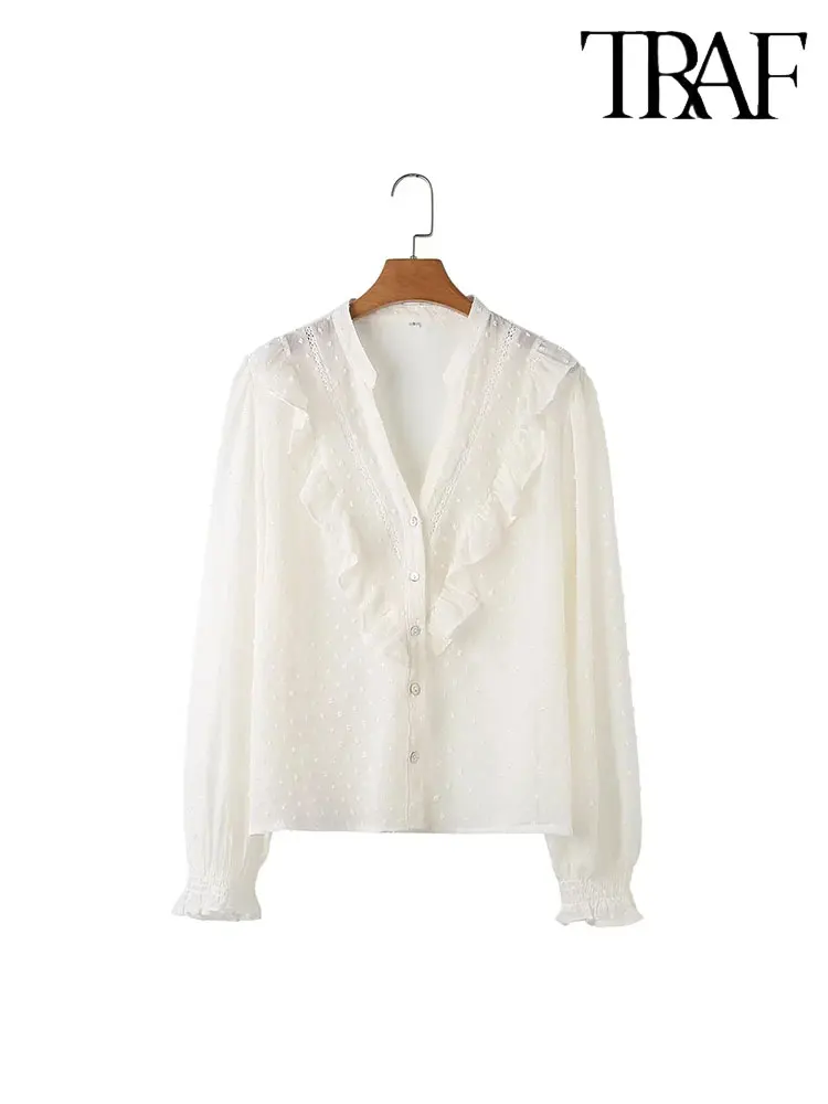 Женская шифоновая блузка с оборками однобортная винтажная во французском стиле