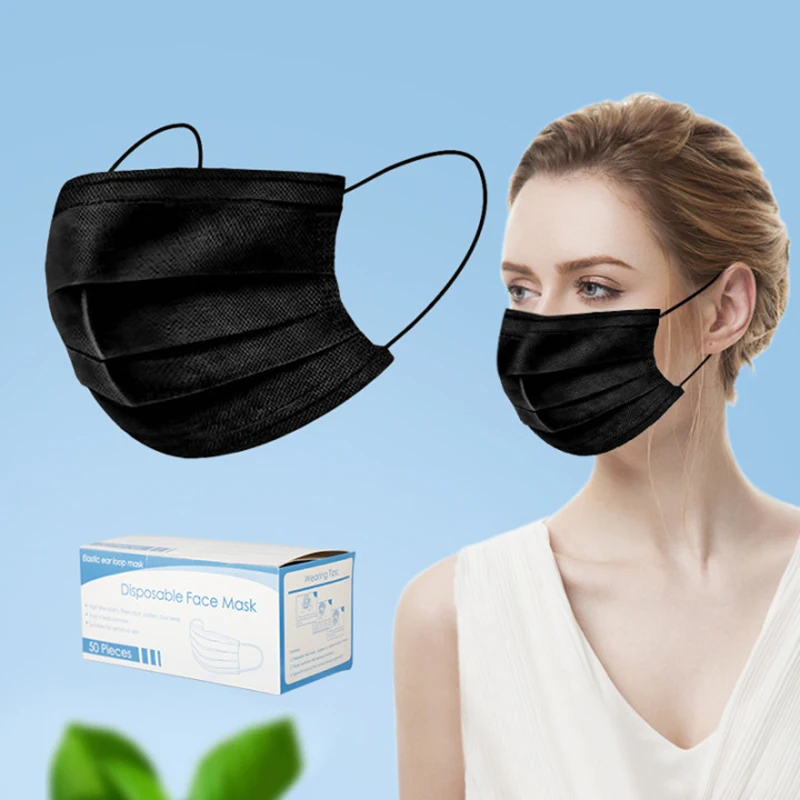 

Safe Breathable Protective Disposable Medical Mask 3 Layer Filter Surgical Mask Non-woven Anti-Dust Earloops Black Face Masks