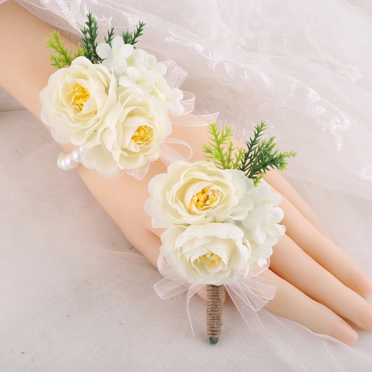 

Hot Sale Bride Wrist Flowers Groomsmen Corsage Simulation Handmade Bridesmaids Hand Decor Men's Business Women Party Boutonniere