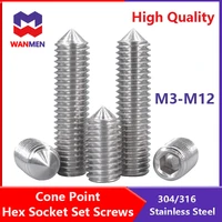 internal hex socket drive cone point set screws m3 m4 m6 m8 m10 m12 taper tip end grub bolts 304316 stainless steel