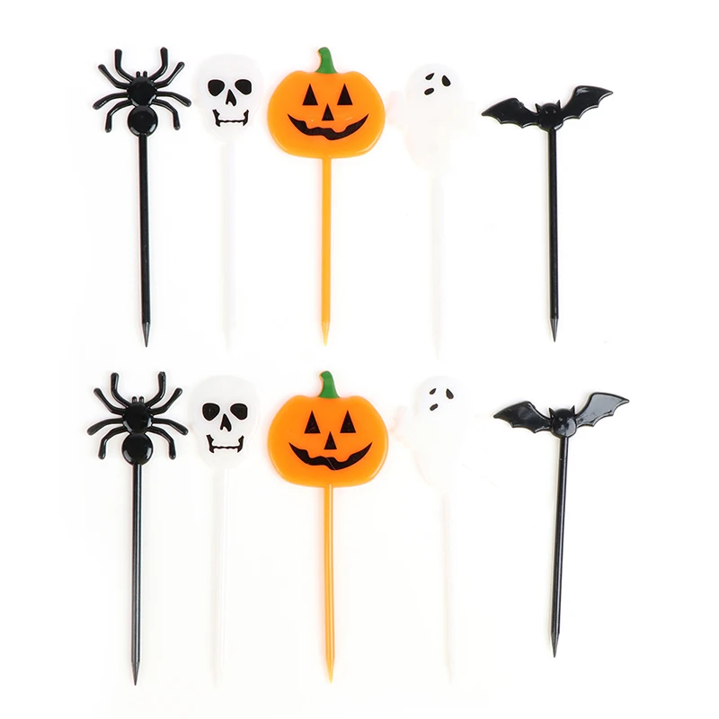 

10pcs/set Halloween Cartoon Children Cake Dessert Pick Toothpick Lunch Pick Fruit Fork Food Fork Bento Lunches Party Decoration