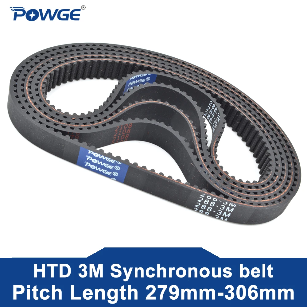 POWGE HTD 3M Timing belt Pitch length 279/282/285/288/291/294/297/300/303/306mm Width 6-30mm 278-3M/288-3M/297-3M/300-3M Rubber