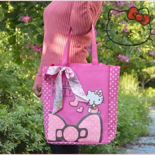 Women's Single Shoulder Bag Hello Kitty Bag Large Capacity Shopping Supermarket Shopping Bag Canvas Bag Student Tote Tuition Bag