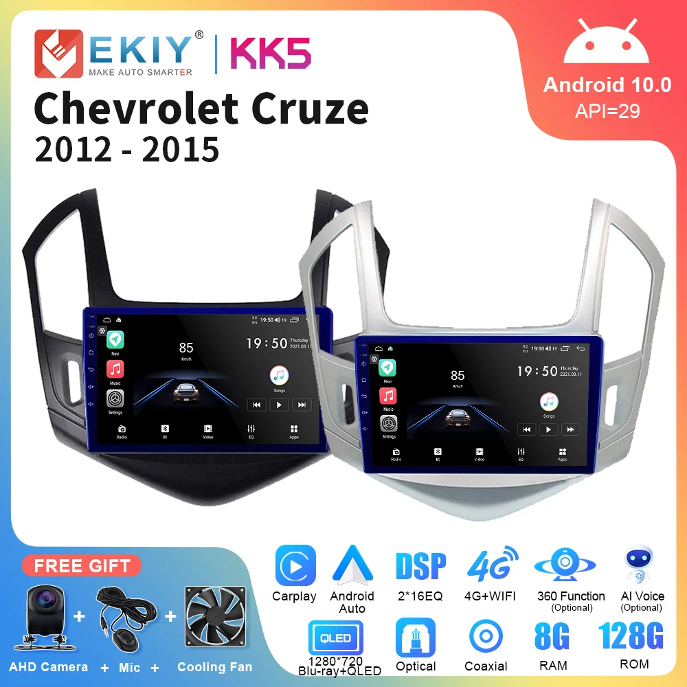 EKIY KK5 Android 10.0 Car Radio Video Player For Chevrolet Cruze J300 J308 2012 - 2015 GPS Stereo Carplay Auto 8G 128G No 2 Din