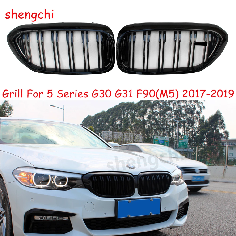 

Передний бампер для BMW 5 серии G30 G31 M5 F90 520i 530i 540i ABS 2-Slat глянцевая черная передняя решетка радиатора 2017-2019