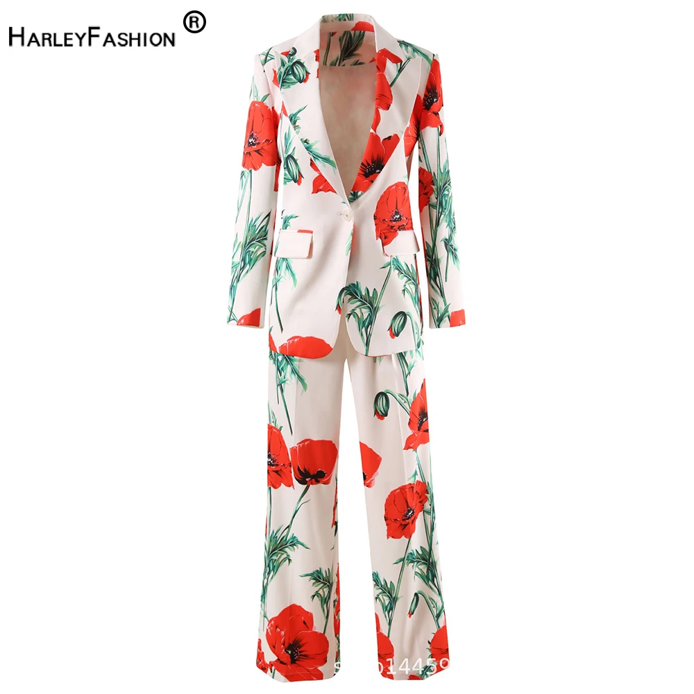 

Женский блейзер с цветочным принтом в европейском и американском стиле, комплекты со штанами, свободные стильные дамские уличные костюмы из 2 предметов, качественные наряды
