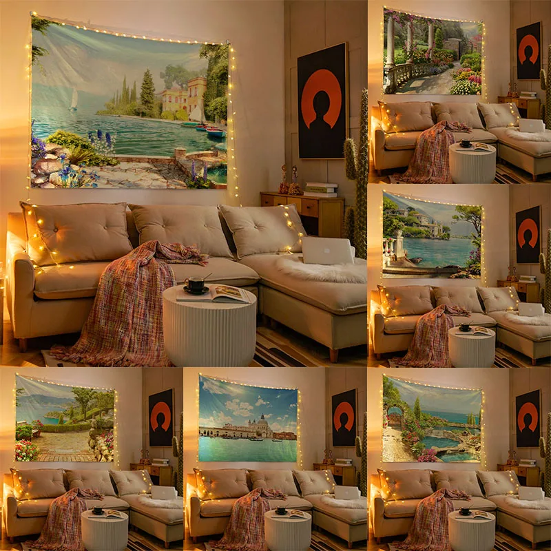 

Tapestry Roman Column Room Decor European Town Scenery Hanging Wall Background Cloth