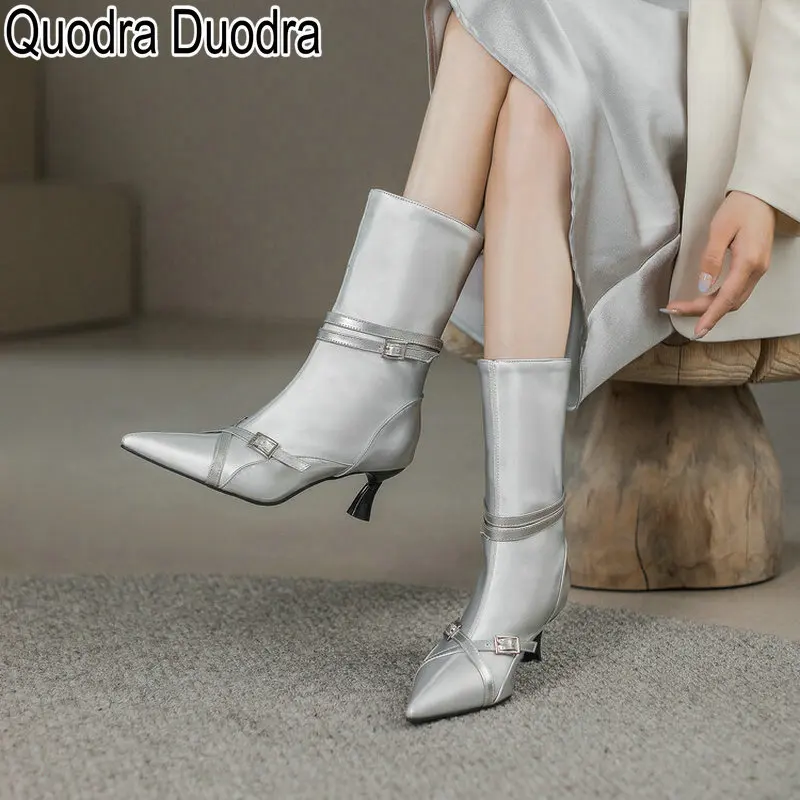 

Женские ботинки до середины икры, серебристые ботинки из искусственной кожи на тонком высоком каблуке, с острым носком, большие размеры 48, 33,...