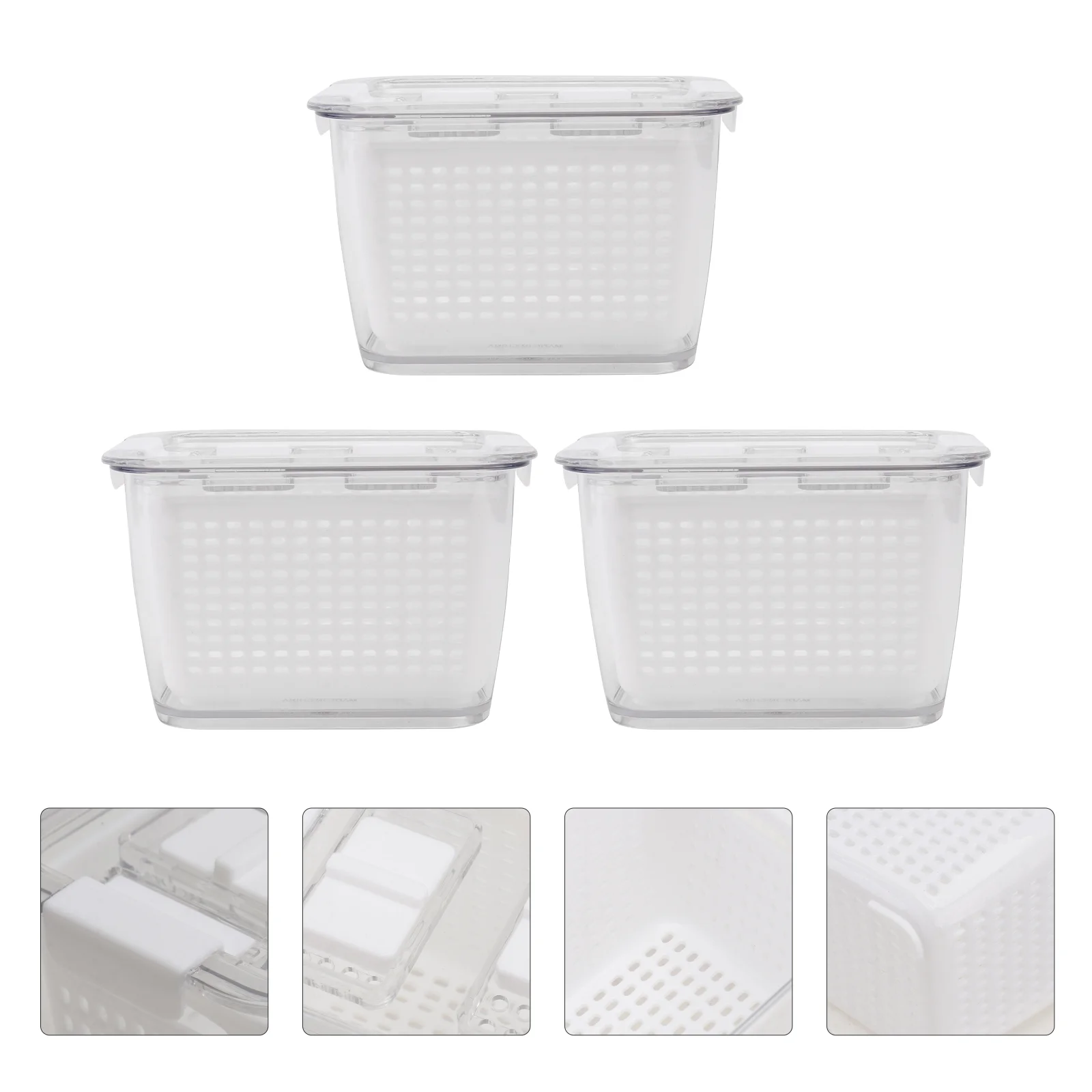 

3pcs Fridge Food Drainage Box Durable Convenient Preservation Box Food Sealing Box