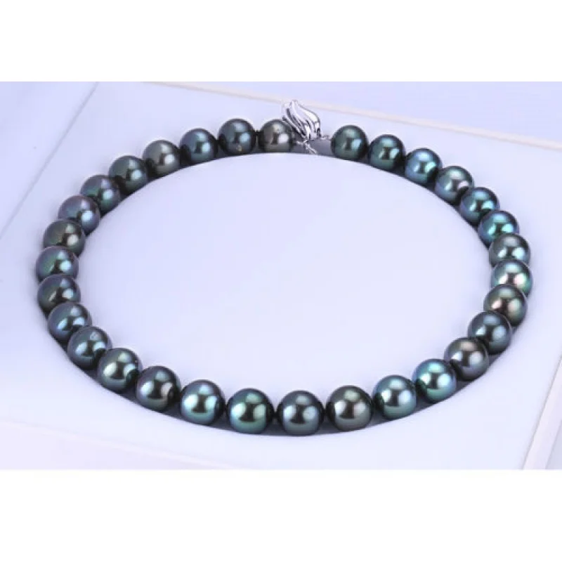 

noble women gift Jewelry Silver Clasp LONG 18INCH 9-10mm natural Australian south seas black pearl necklace