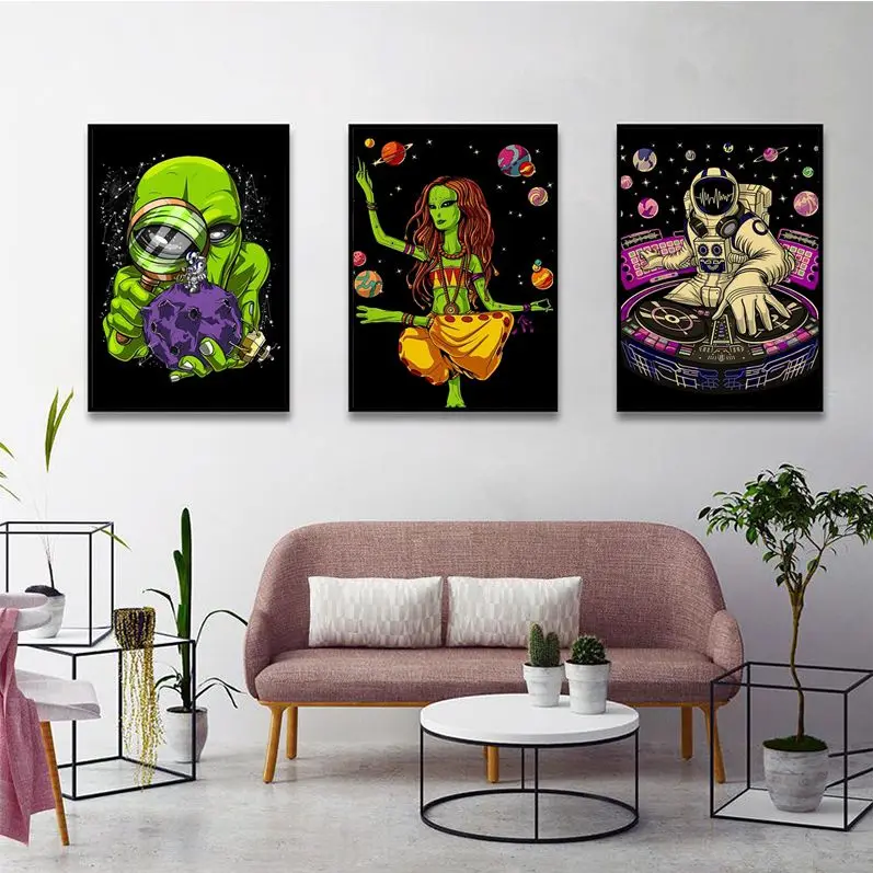 

Psychedelic Alien Space Classic Vintage Posters HD Quality Poster Wall Art Painting Study Nordic Home Decor