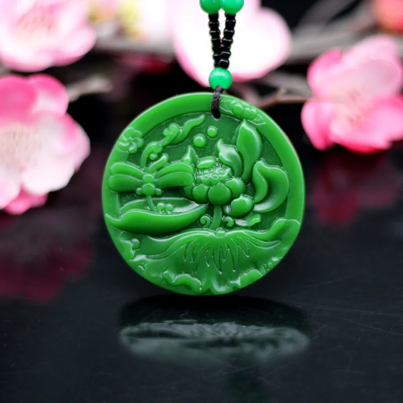 

Natural Green Jade Peony Flower Pendant Necklace Fashion Jewelry Chinese Hand-Carved Charm Amulet Accessories Gift for Women Men