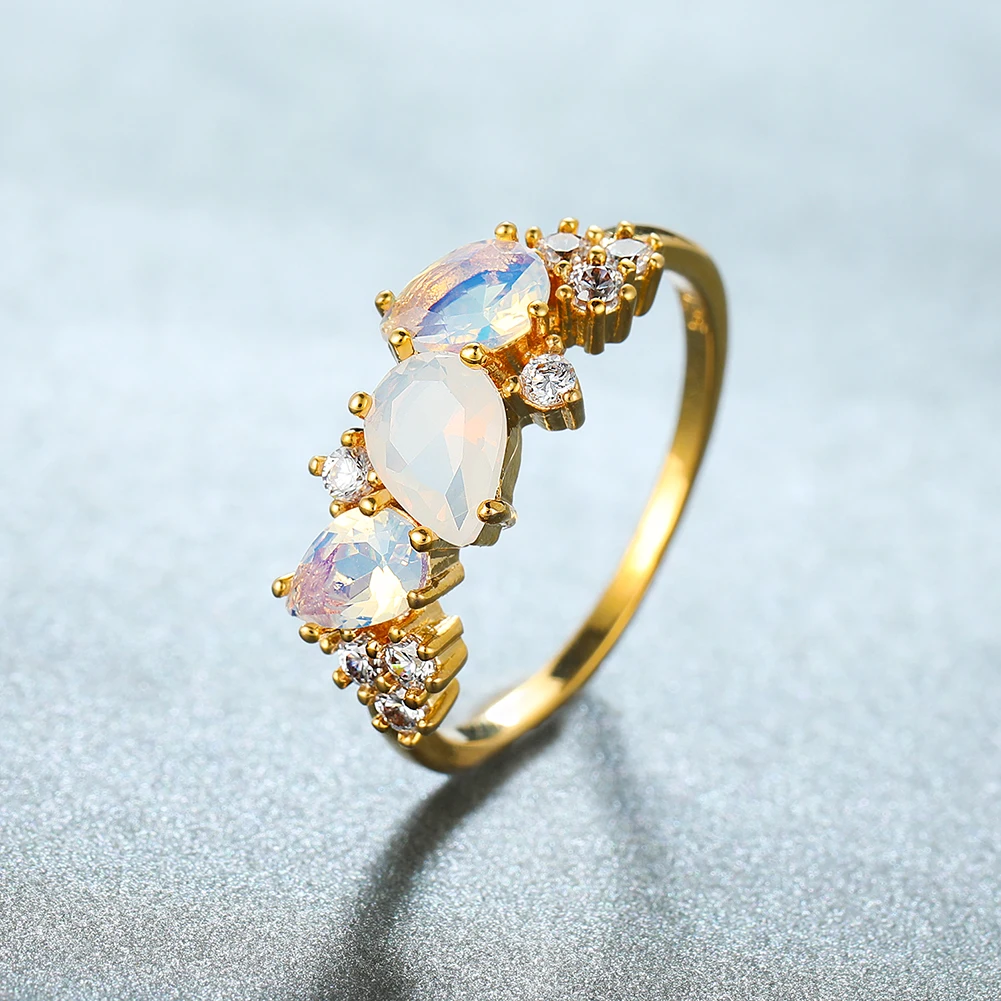 

Vintage White Crystal Moonstone Ring Gold Color Wedding Rings For Women Luxury Engagement Valentines Day Gift