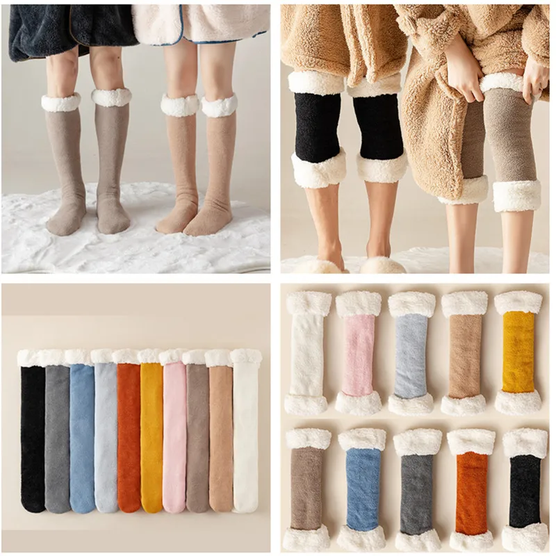 Women Man Winter Socks Plus Thicken Warm Soft Cotton Sock Knee Long Stocking Home Bedroom Shoes Gift Knitted Room Floor Sleep