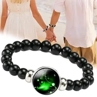 12 zodiac signs constellation charm bracelet couple men women fashion black obsidian stone beads bracelet bangle jewelry gifts