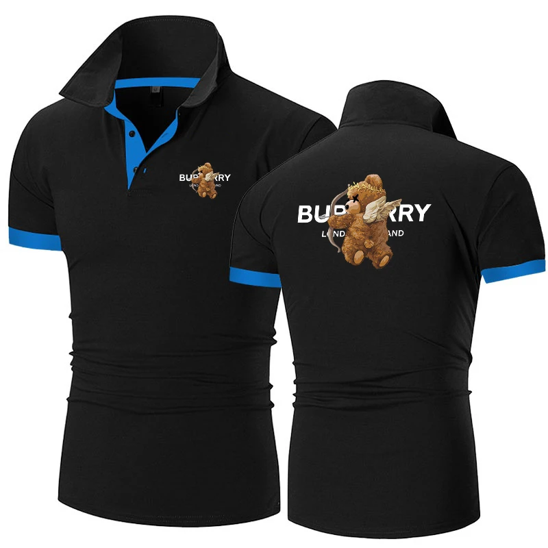 

Men's Polo Shirt Luxury Bear Golf Polos Stand Collar T Shirt Slim Fit Breathable Solid Color Short Sleeve Tops Business Wear