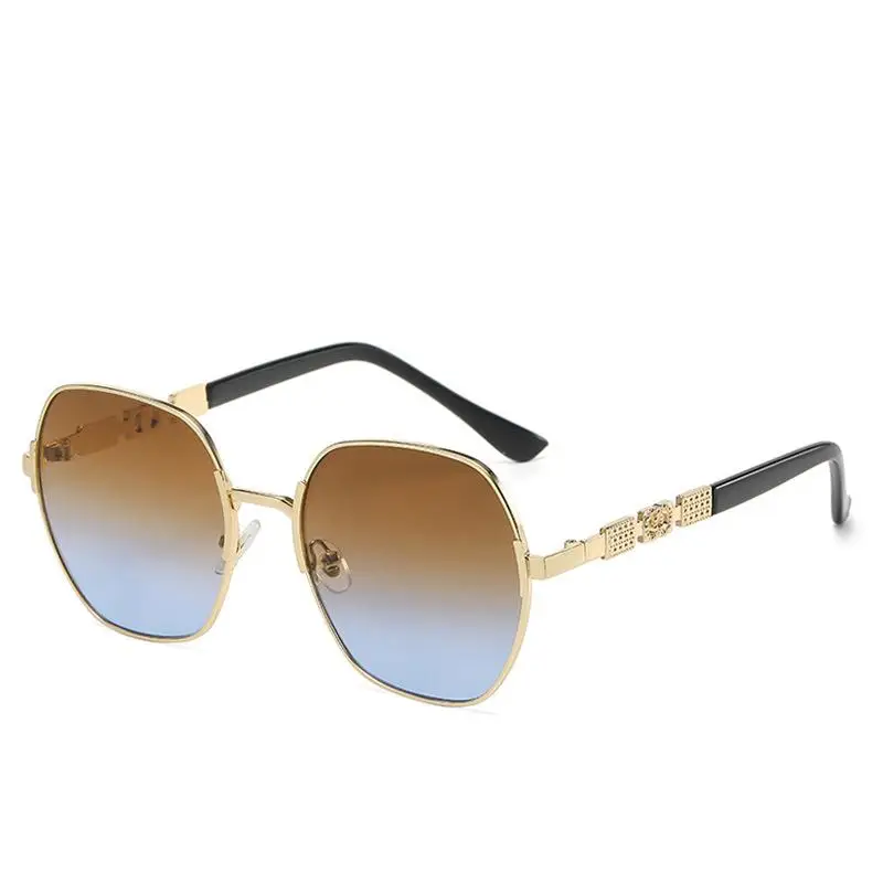 

New Sunscreen Women's Street Shoot Fashion Concave Shape UV Resistant Premium Metal Diamond Sunglasses