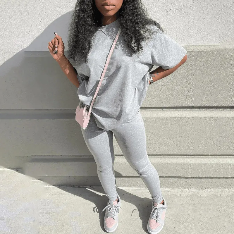 

Letter Print Two Piece Set Short Sleeve Loose T Shirts Top Leggings Pants Women Jogging Suits Tracksuit