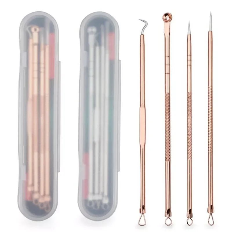 

4pc/set Acne Blemish Remover Blackhead Extractor Black Dots Cleaner Needles Set Black Spots Pore Cleanser Tool Rose Gold Sliver