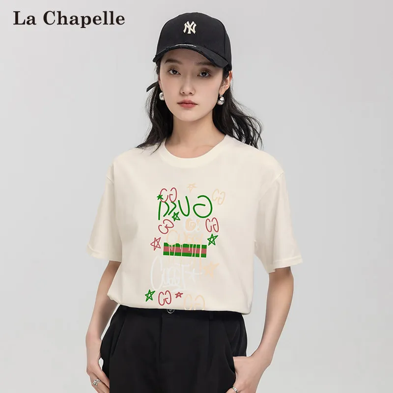 Ngh La Chabell 2024 Summer New Retro Print Top Design Sense Women Cotton Short sleeve T-shirt