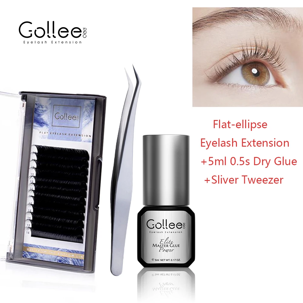 Gollee Professional Eyelash Extension kit 0.5s Fast drying lashes glue Eyelash Extensions Tweezers For Lash Artists Makeup Tools