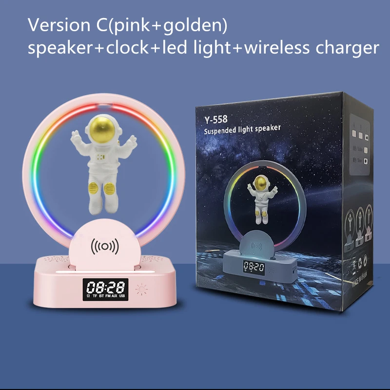 TWS Bluetooth 5.0 Desktop Maglev RGB Wireless Charger Super Bass Speaker Soundbar Subwoofer for Computer PC TV Laptop Pink White