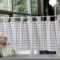 valance short window curtain white plaid tab top w140xl50cm semi sheer curtains for kitchen decortaion linen fabric modern style