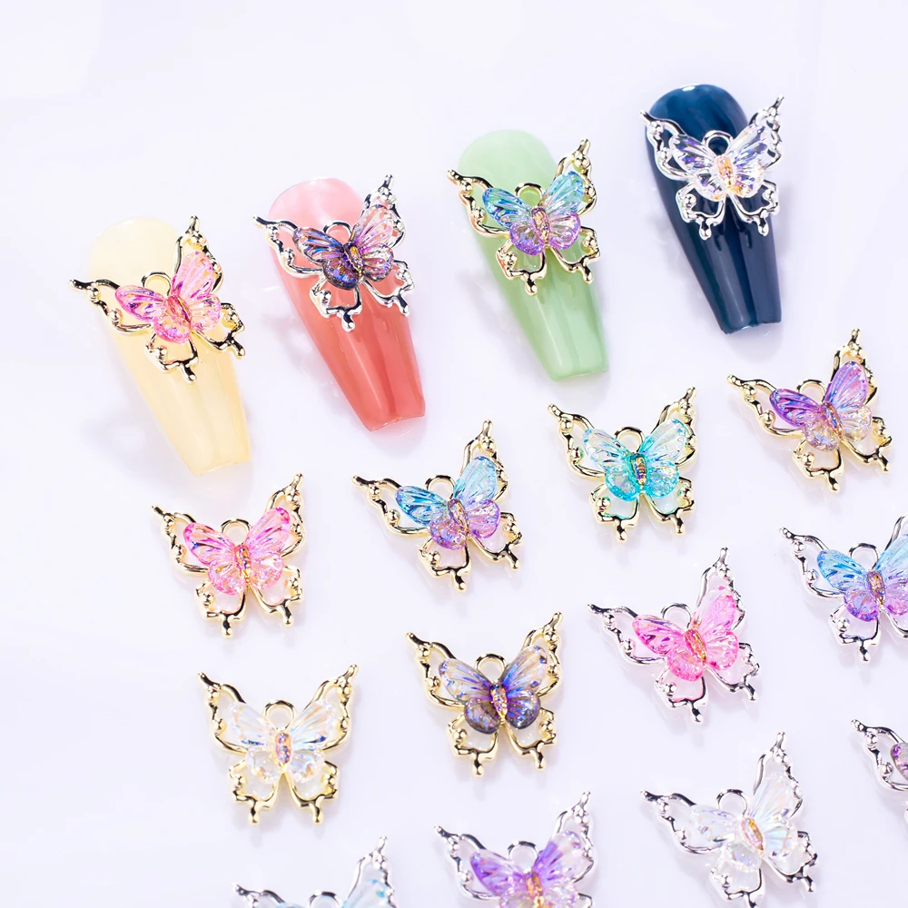 10 шт. блестящие подвески для ногтей бабочки ассортимент 3D сплав Золотая