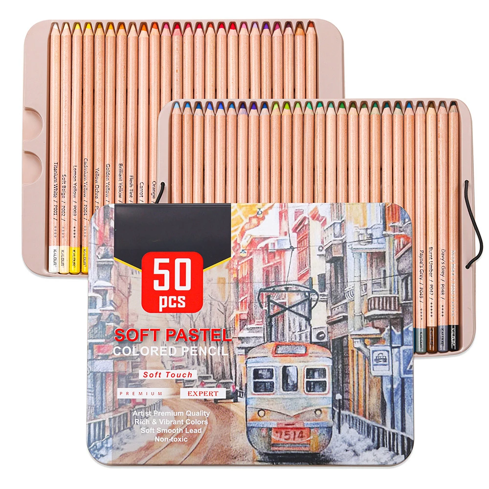 Set Wood Skin Pastel Color Pencils Drawing Sketch Pencil Kit For Artist Writing