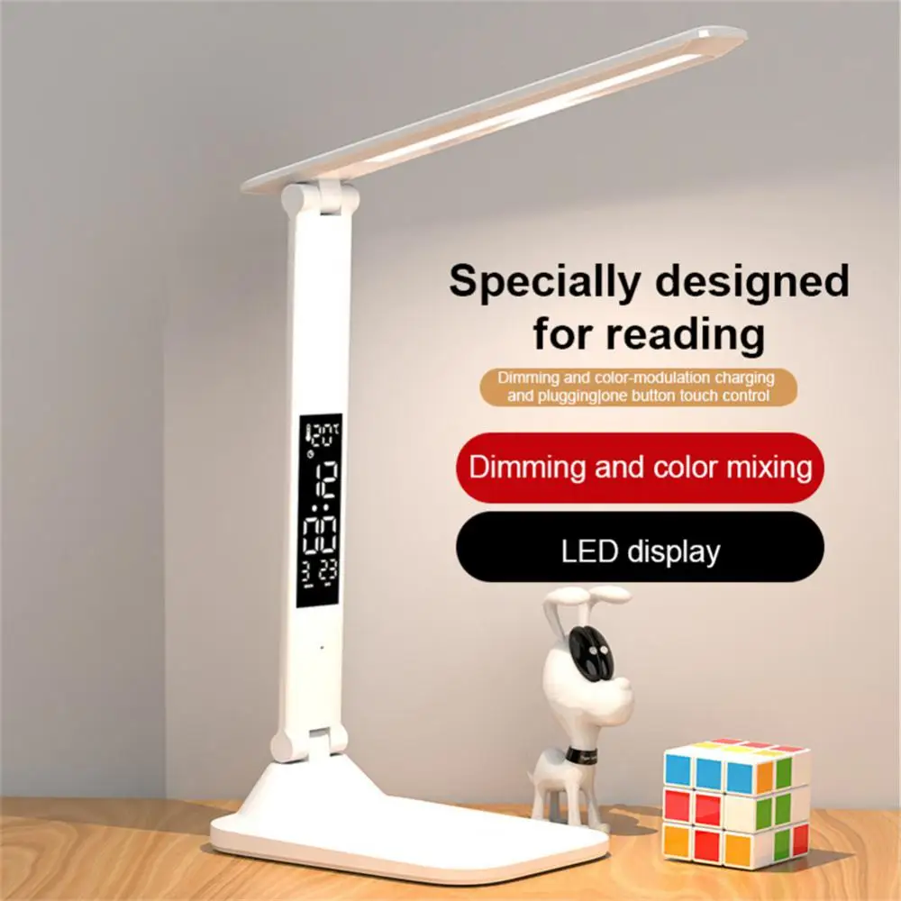 

LED Desk Lamp Dimmable Touch Table Lamp With Calendar Temperature Clock Night Light Foldable Table Lamp For Study Reading Lamp