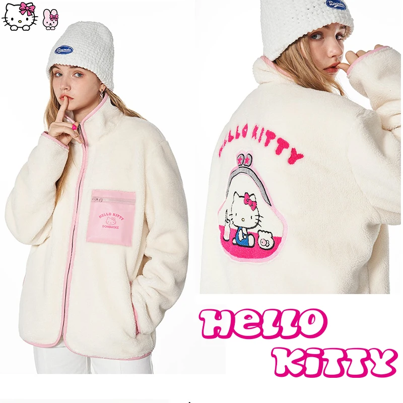 

Sanrio Hello Kitty Y2K Thickened Woman Jacket Anime Kawaii Autumn Winter Coat Girl Plush Thicken Top Fashion Casual Vintage Tops