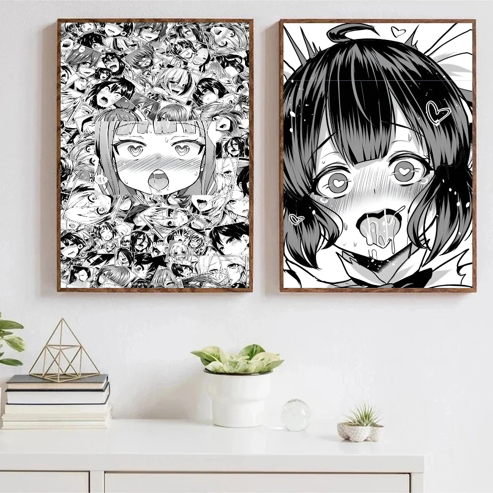 A-Ahegao Manga Girl Poster Stickers Art Wall Murals Decor Game Room Gifts HD Painting