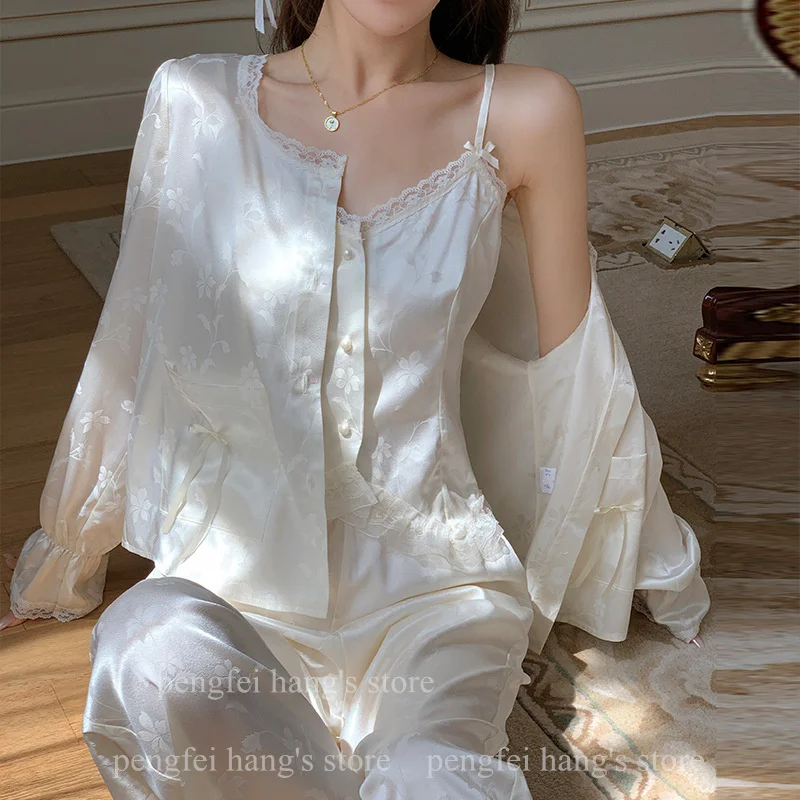 Осенняя Новинка Женский пижамный комплект жаккардовый Топ и штаны в китайском