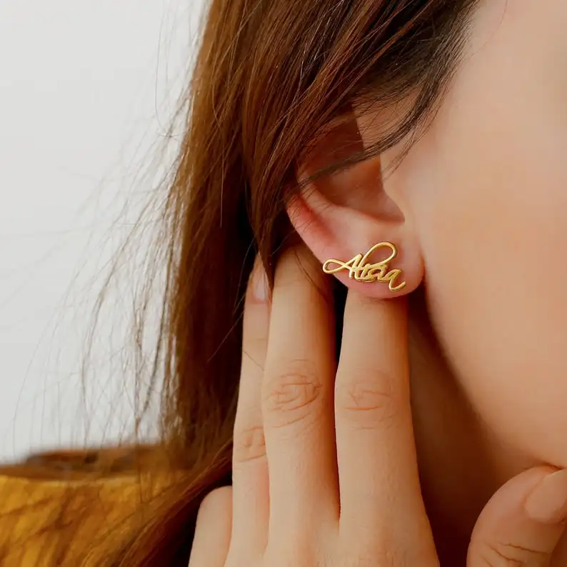 Custom Name Earrings for Women Personalized Letter Logo Stainless Steel Jewelry Gold Studs Dainty Earrings Boucle Oreille Femme
