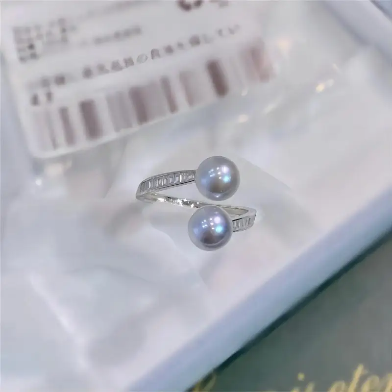 Регулируемые кольца HENGSHENG Akoya с серебристым, голубым жемчугом 7-8 мм, ювелирные изделия из тонкой искусственной кожи, подарки для женщин и девушек
