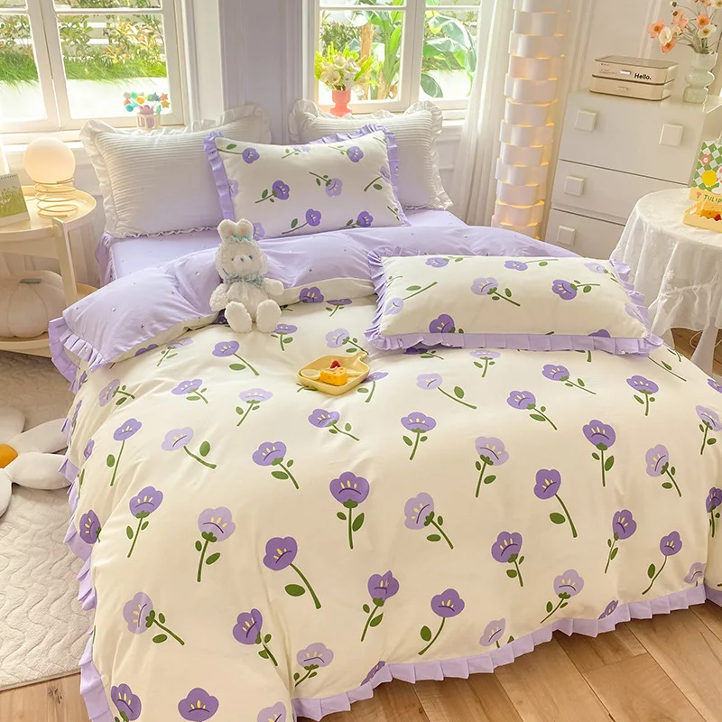 

4Pcs 100%Cotton Sheet Quilt Cover, Twill Process, Duvet Cover Set Winter Warm Fitted Sheet, Double Quilt Cover Bed, Sets Duvets