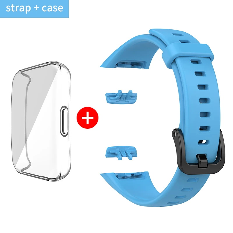 Replacement Strap For Huawei Band 6 Silicone Watch Strap For Honor Band 6 Strap With TPU Full Screen Protector Case black band