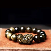 natural golden obsidian hand carved pixiu bracelet fashion boutique jewelry for men and women 10mm bead bracelet