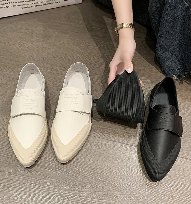 

Shoes Woman Flats Casual Female Sneakers Soft Pointed Toe Autumn Dress New Comfortable Fall Leisure PU Hook & Loop Rubber Rome B