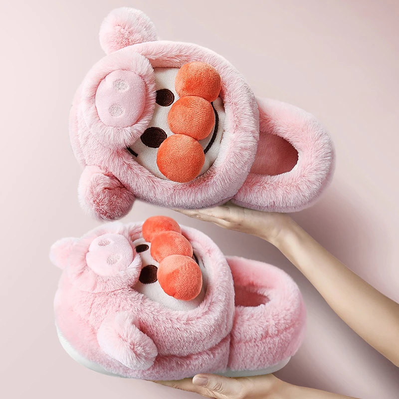 Women Home Slippers Cute Cartoon Pig Winter Indoor Slippers Warm Plush House Platform Shoes for Female Family Slippers Couples