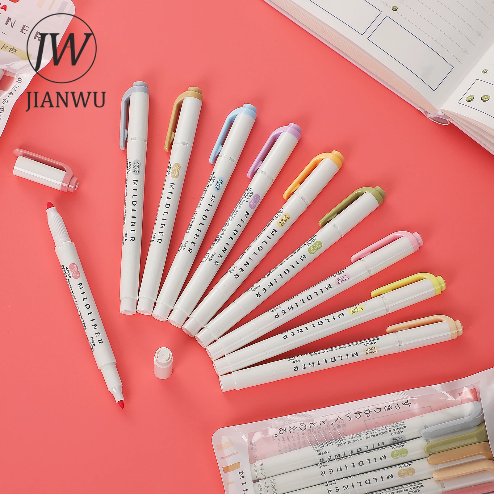 JIANWU 5Pcs/Set Mildliner Double-ended Highlighters Cute Soft Oblique Head Student Writing Marker Pen Kawaii Stationery Supplies images - 6