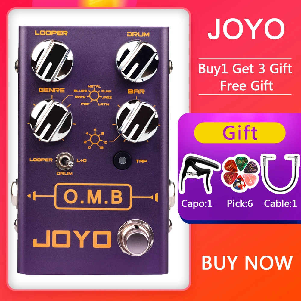 

JOYO педаль эффектов для электрогитары O.M/b лопер и барабанная машина, педаль, циклическая запись, автоматическое выравнивание и функция отсчета