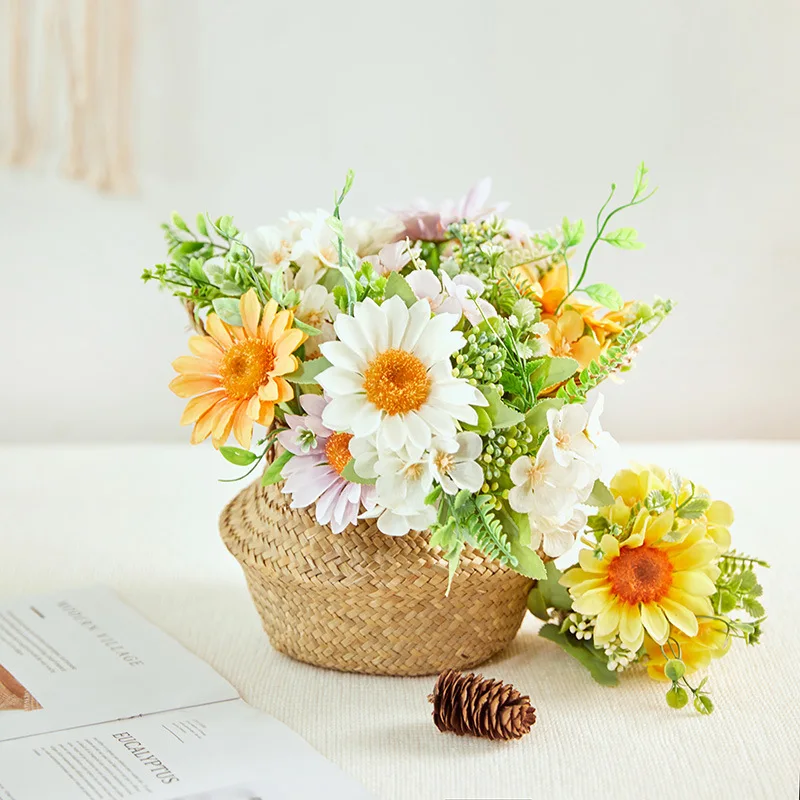 1 букет искусственных шелковых цветов Подсолнухи ветки маргаритки домашний сад