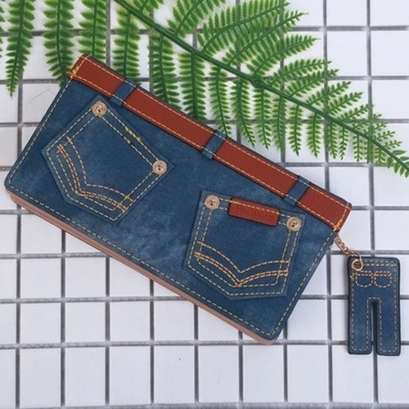 

Women Jeans Style Zip Wallet Designer Brand Purse Lady Party Wallet Female Card Holder Large Capacity Clutch Bag