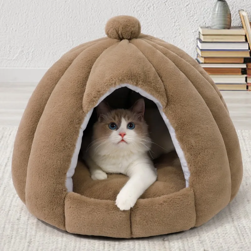 

Sweet Semi-enclosed Cat Beds for Indoor Warm Cats Cat Home Plush Kitten Cave Non-slip Cat Plush Bed for Kitten Small Dog Bed