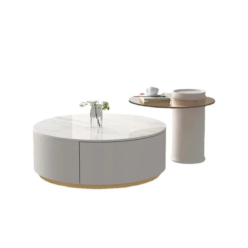 Скандинавский прозрачный круглый журнальный столик из каменной плиты для