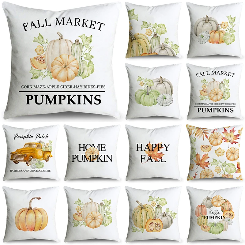 

Hello Pumpkin Autumn Maple Leaves Hayride Polyester Throw Pillowcase Cushion Covers For Sofa Office Bedroom Decor Multiple Size